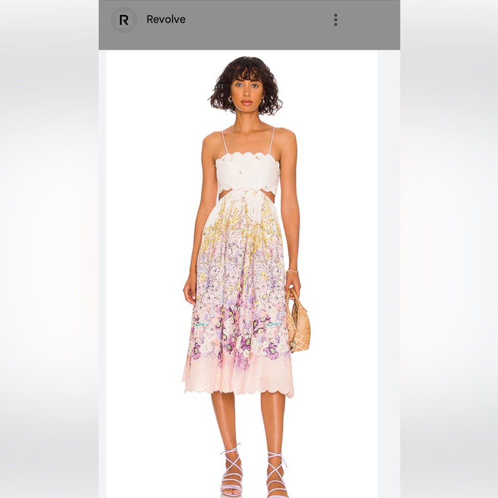Jude Peach Gradient Floral Scalloped Midi Dress